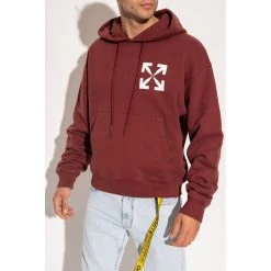 Off White Hoodie With Arrow Motif Red