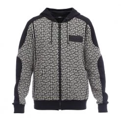Balmain Zipped Monogram Hoodie Black