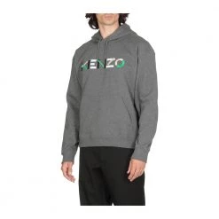 Kenzo Logo Oversized Hooded Sweatshirt Gray