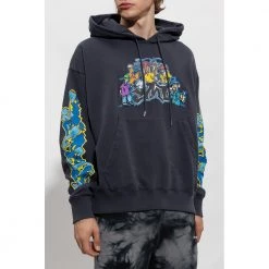 Off White Patterned Hoodie Gray