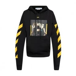 Off White Printed Hoodie Black