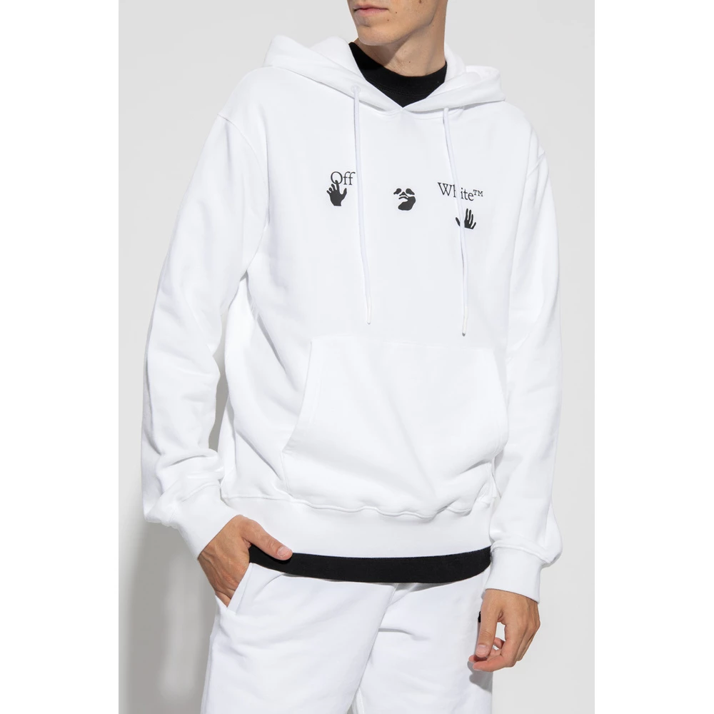 Off White Hoodie With Logo Print White