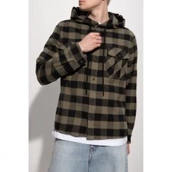 Off White Hooded Shirt Green